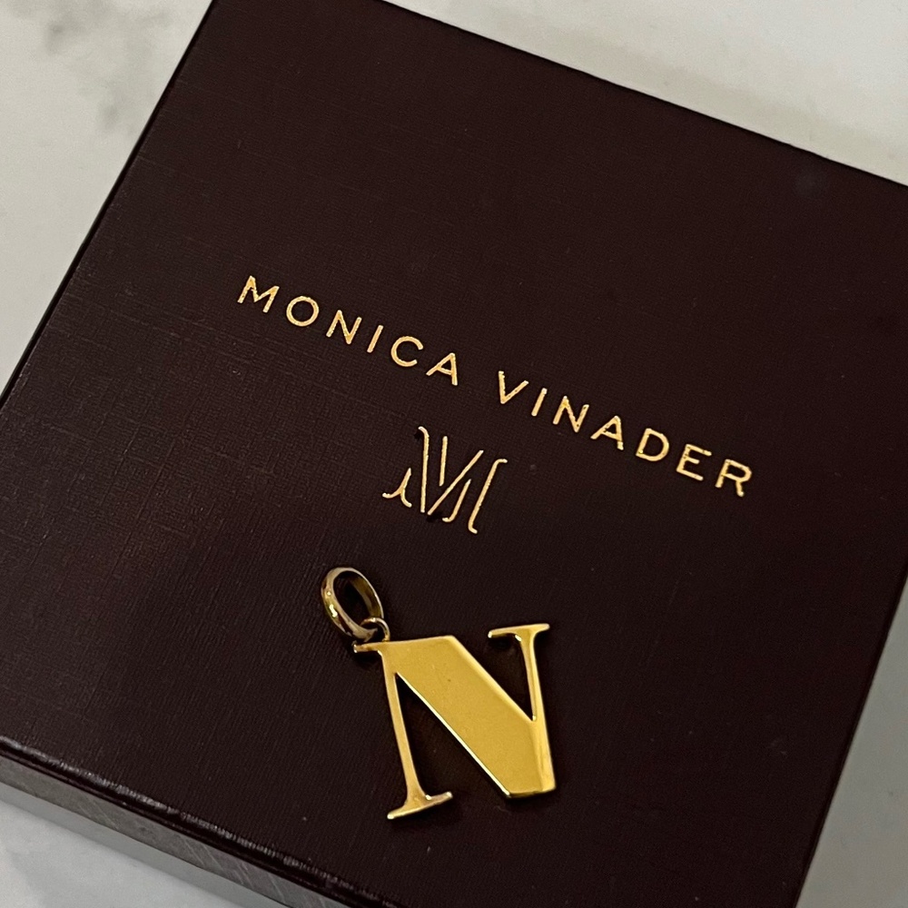 Gold Alphabet Pendant - Letter N - Monica Vinader